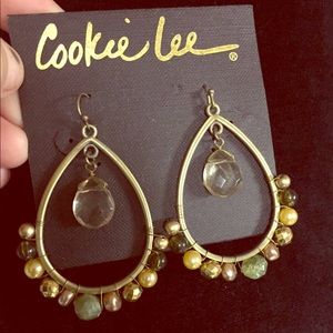 NWT Cookie Lee Gold Dangling Wire & Bead Earrings
